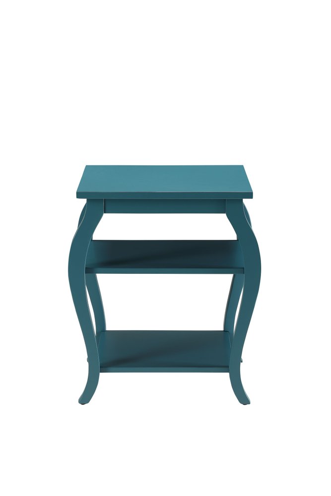 23" Brown Wood Bow Leg End Table With Two Shelves