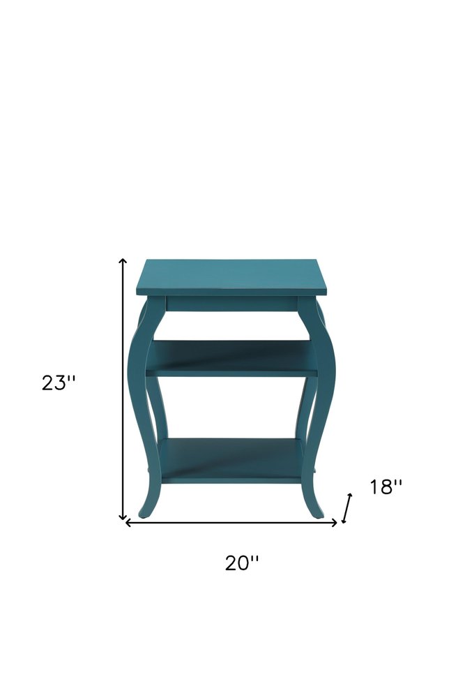 23" Brown Wood Bow Leg End Table With Two Shelves