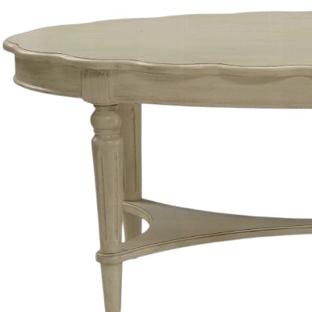 50" Antiqued White Solid Wood Oval Distressed Coffee Table