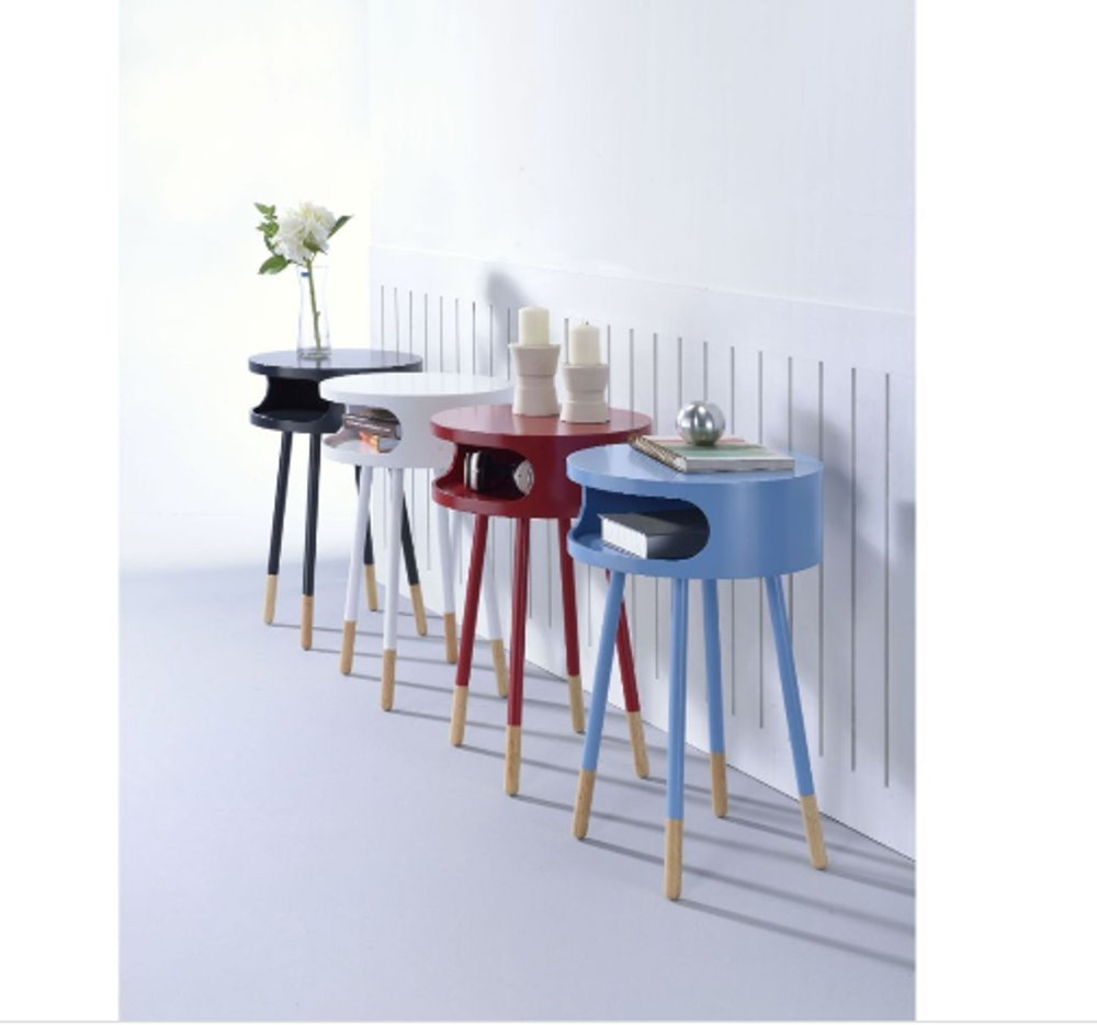 26" White and Natural Solid Wood Round End Table With Shelf