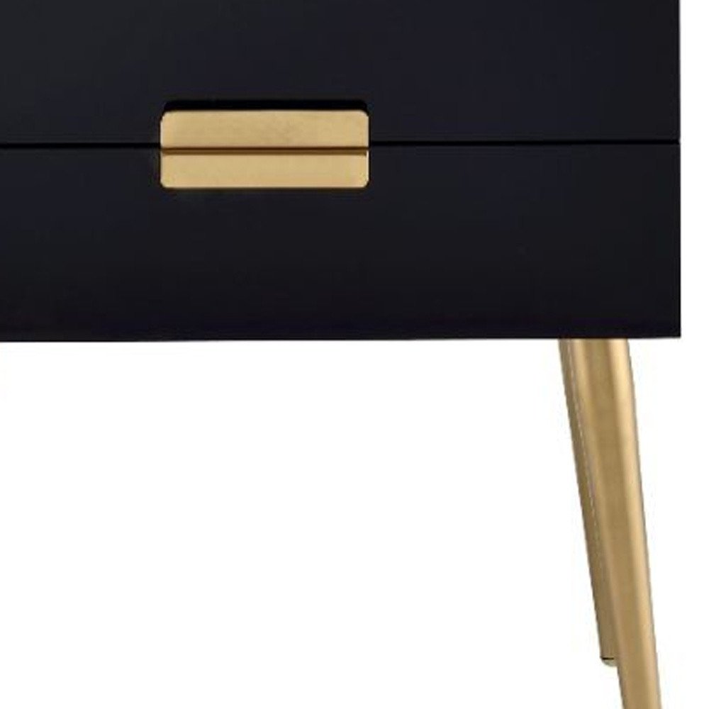24" Black And Gold Wood And Iron End Table With Two Drawers