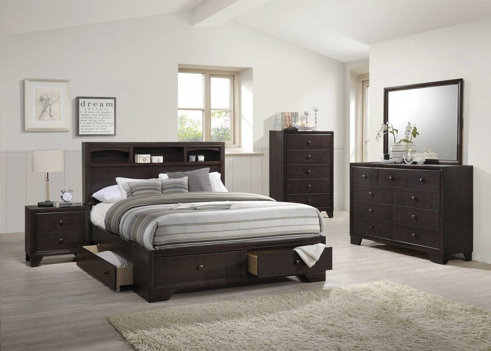 31" Espresso Solid Wood Five Drawer Dresser