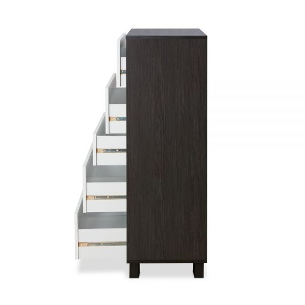 32" Brown And White Wood Five Drawer Dresser
