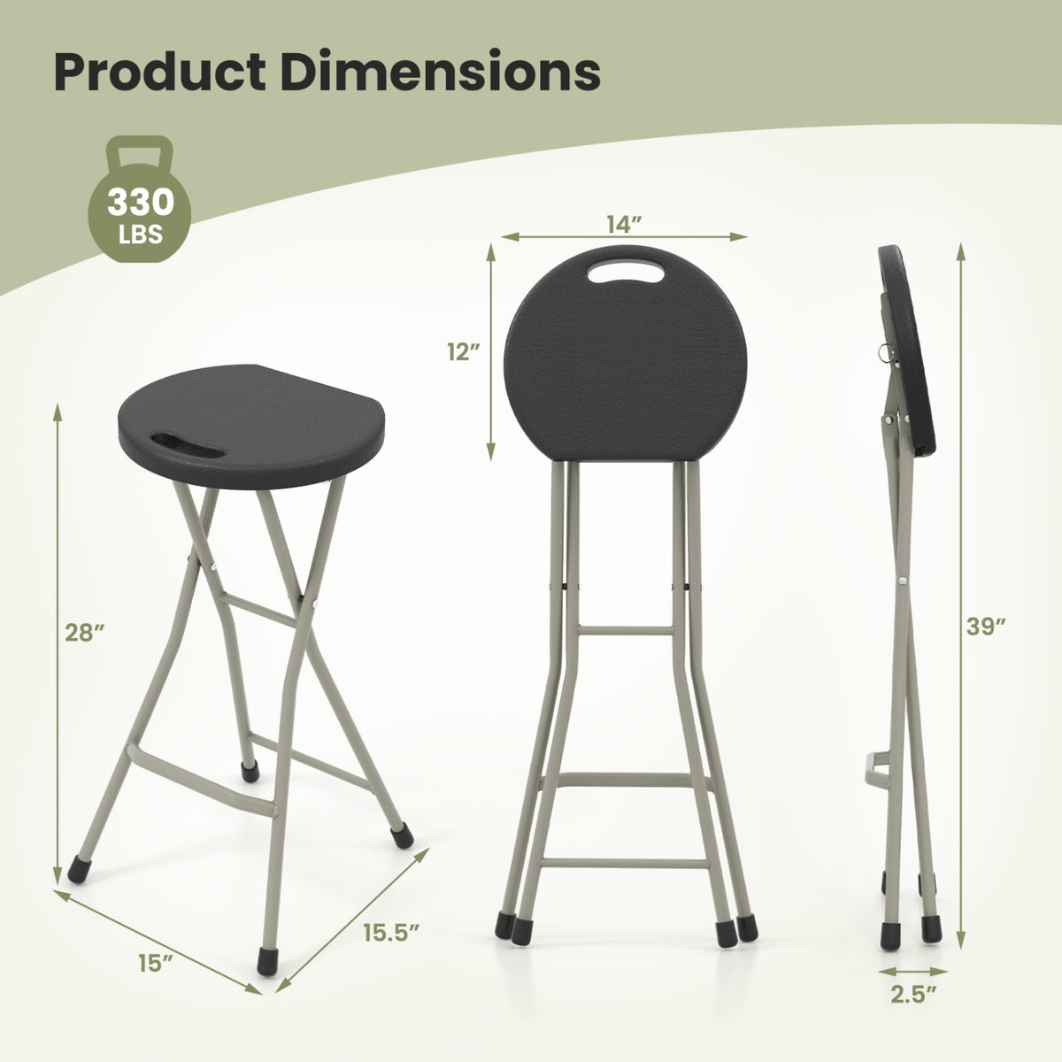 28 Inch Portable Folding Stools with 330lbs Limited Sturdy Frame-1 Piece