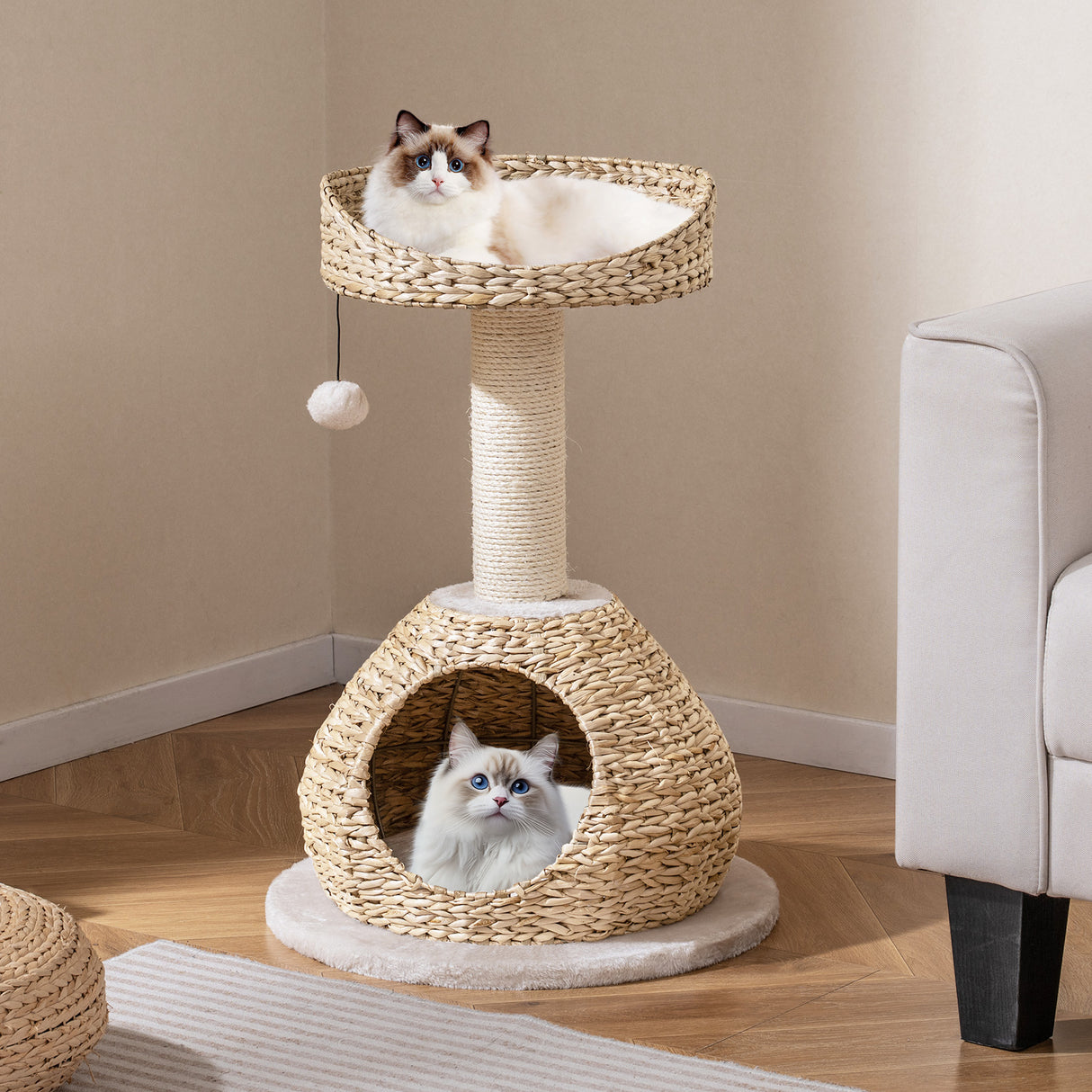 28 Inches Hand-Made Cat Tree Tower with Jump Platform-White