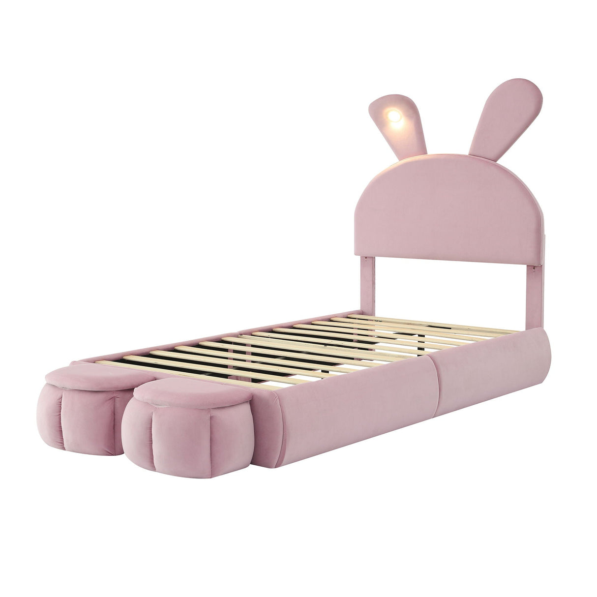 Twin Size Upholstered Platform Bed With Cartoon Ears Shaped Headboard And Light - Pink by Couch.com