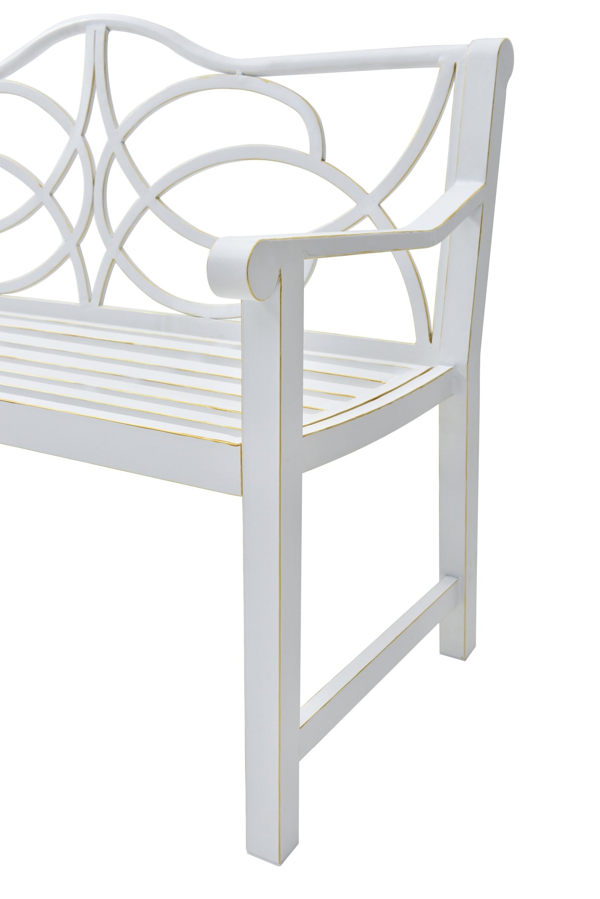 Outdoor Garden Patio Bench With Backrest And Armrest, Slatted Seat For Park, Yard & Porch, Balcony, Accommodates 2 - 3 People - White by Couch.com