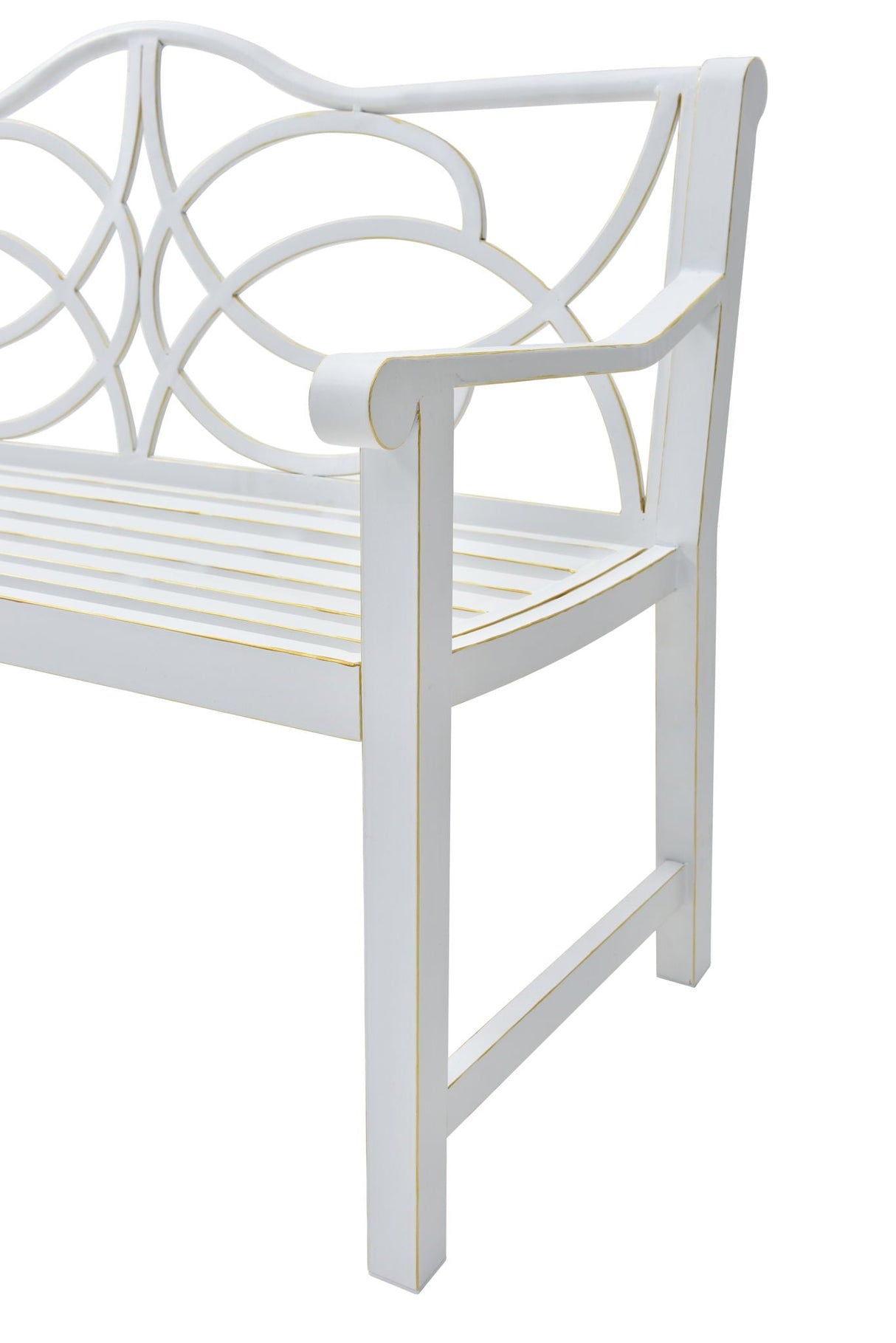 Outdoor Garden Patio Bench With Backrest And Armrest, Slatted Seat For Park, Yard & Porch, Balcony, Accommodates 2 - 3 People - White by Couch.com