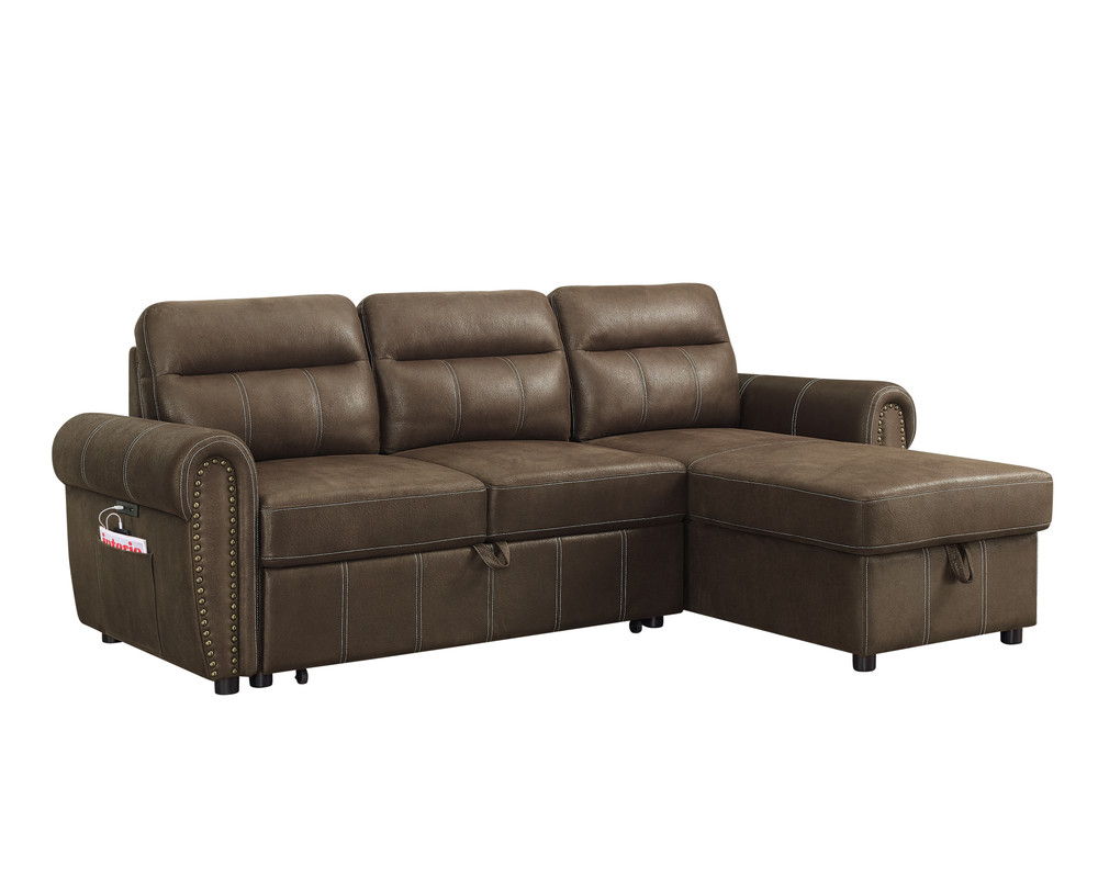 Hugo - Reversible Sleeper Sectional Sofa Chaise With USB Charger - Brown by Couch.com