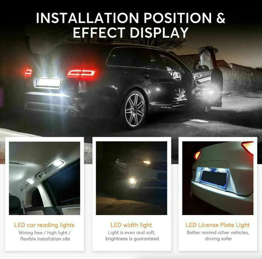 28pcs Car Interior White Combo LED Map Dome Door Trunk License Plate Light Bulbs