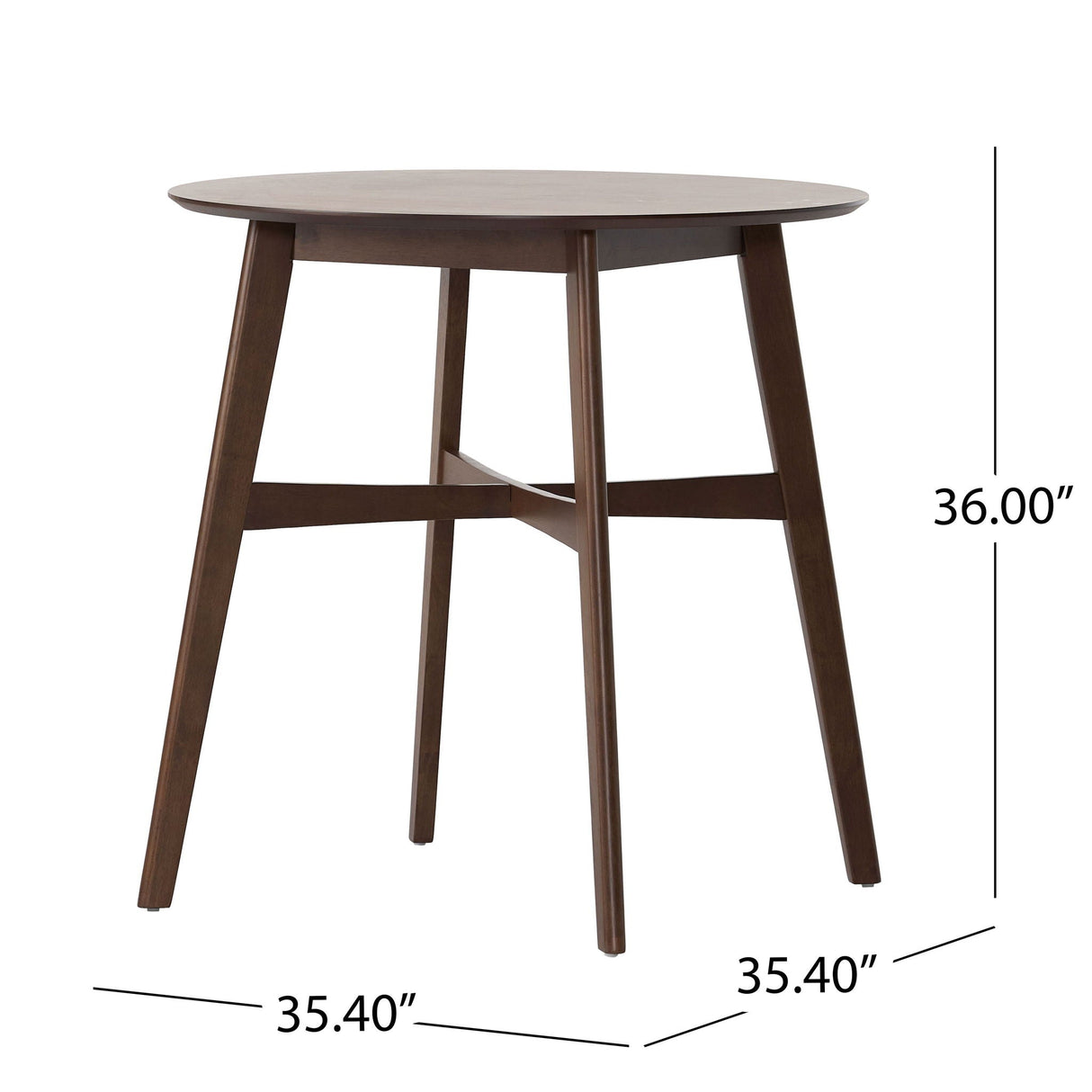 Round Counter Height Dining Table With Thick Rubberwood Legs And Support Beams - Walnut by Couch.com