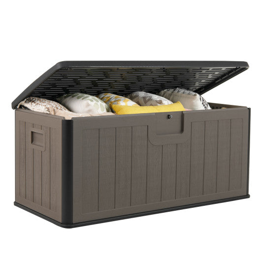 100 Gallon Large Deck Box with Lockable Lid for Patio-Black and Brown