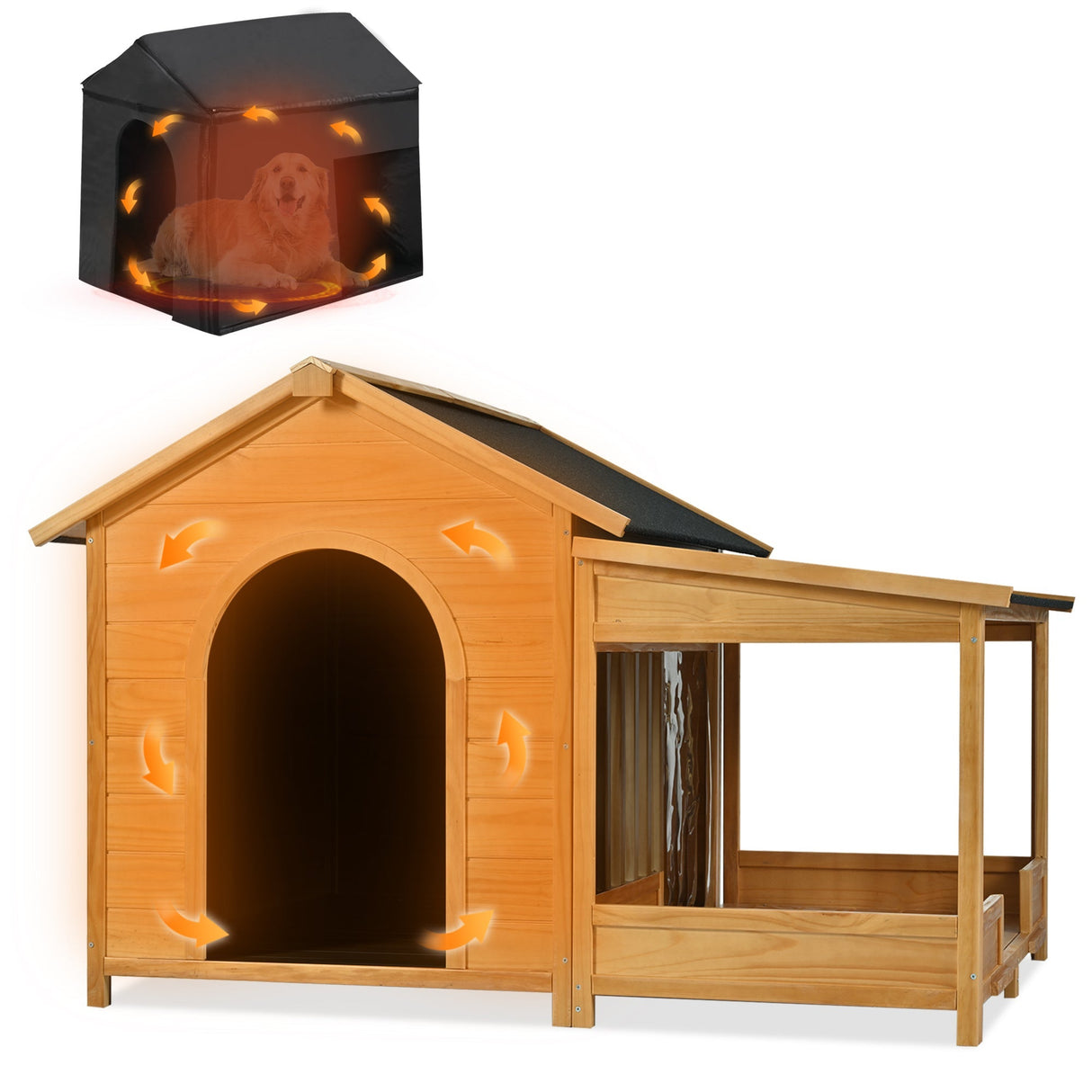 60.2' Large Outdoor Dog House with Insulated Liner for Winter Waterproof Dog Kennel