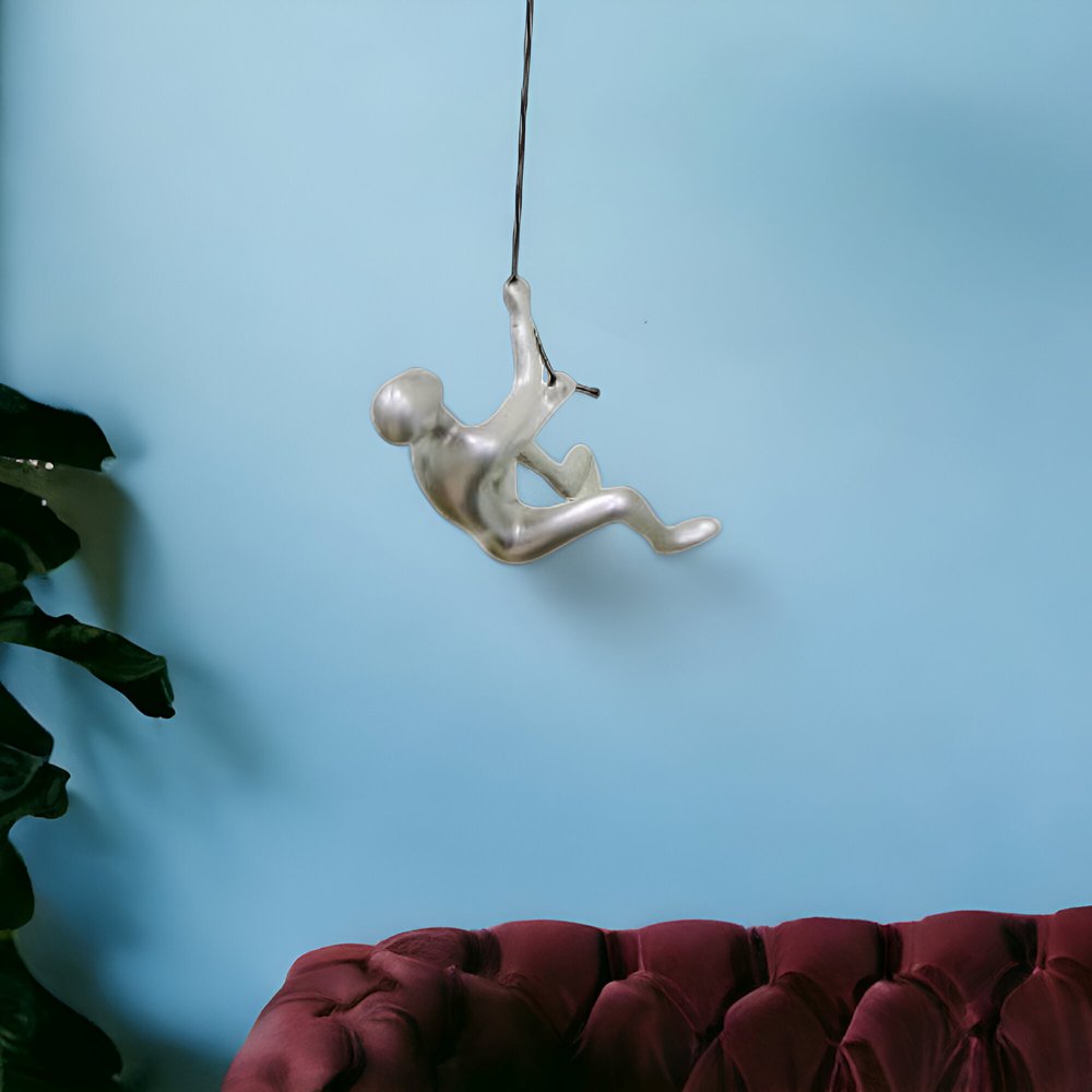 6" X 4" Silver Resin Climbing Man Hanging Dimensional Sculpture