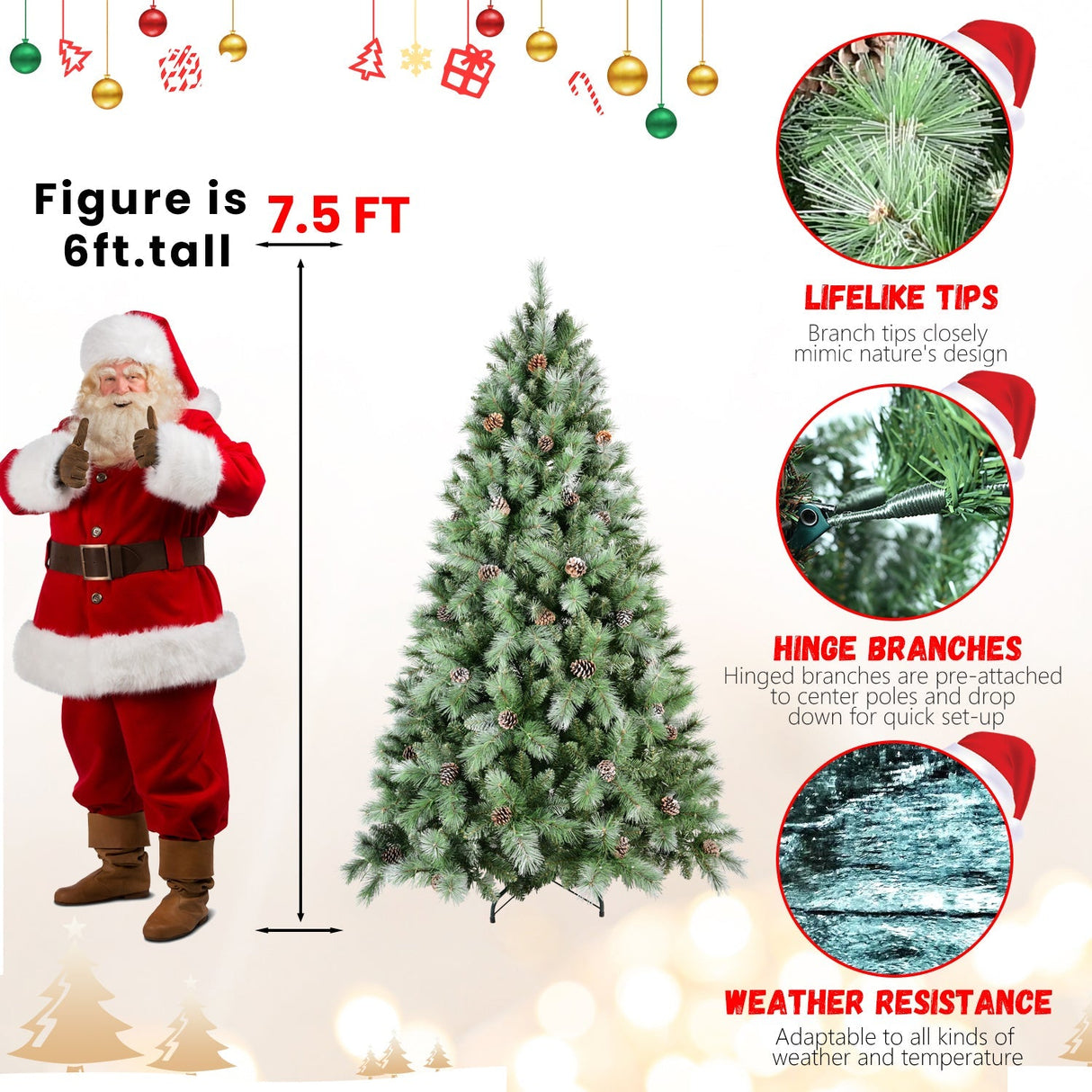 8 Ft The Full-Bodied Pre-Decorated Pinecone Christmas Tree