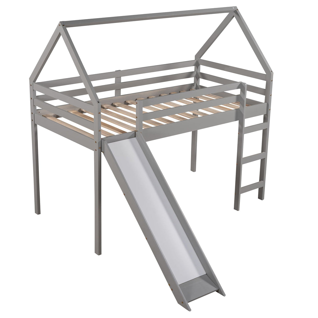 Twin Size House Loft Bed With Slide - Gray by Couch.com