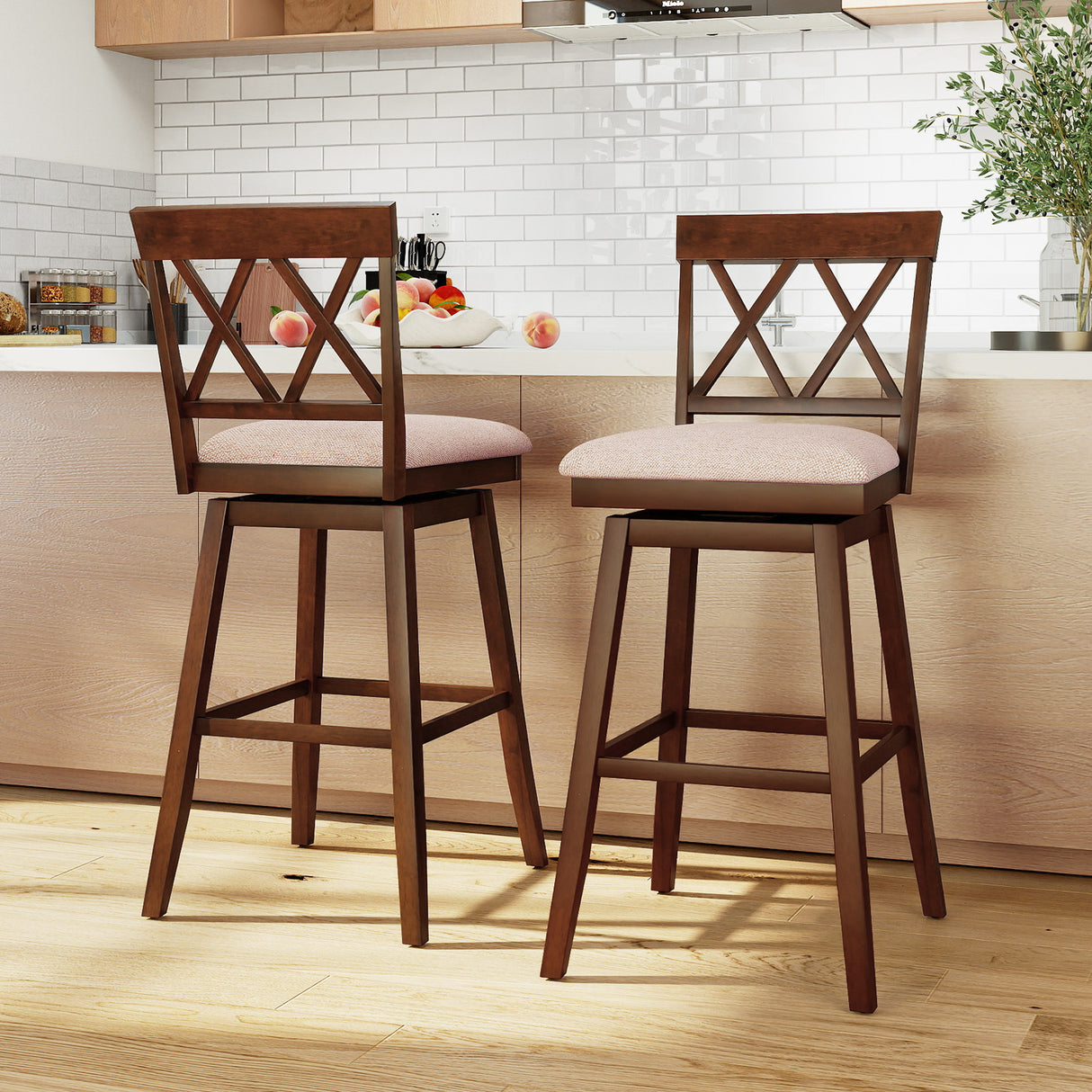 29 Inch Counter Height Barstools with Backrest and Upholstered Seat Cushion for Kitchen Dining Room-Oak
