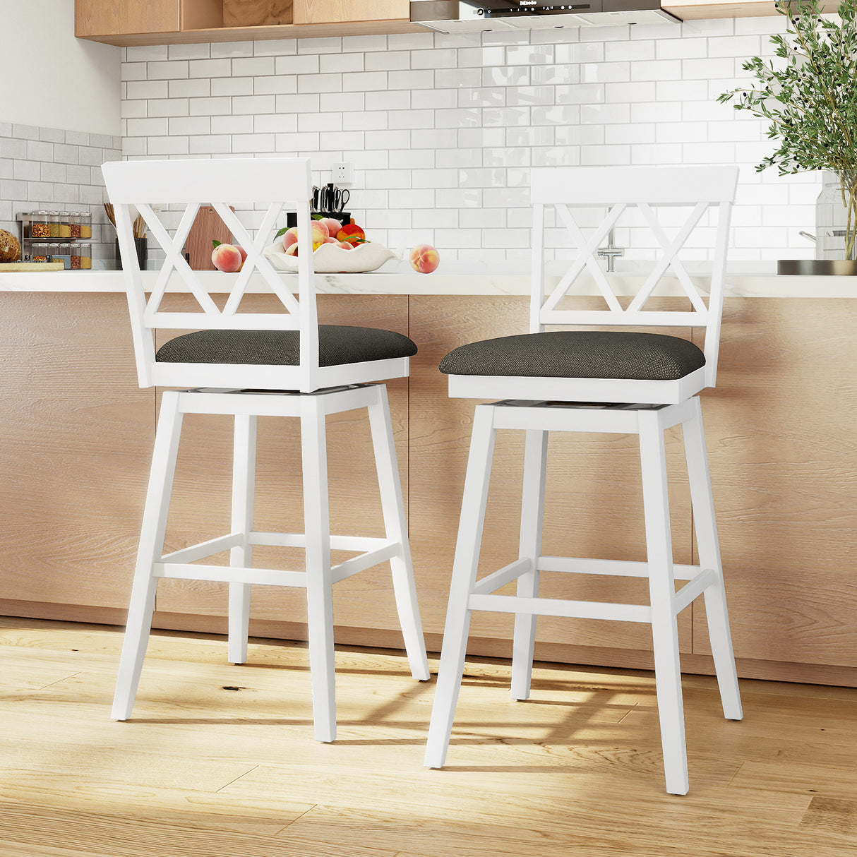 29 Inch Counter Height Barstools with Backrest and Upholstered Seat Cushion for Kitchen Dining Room-White