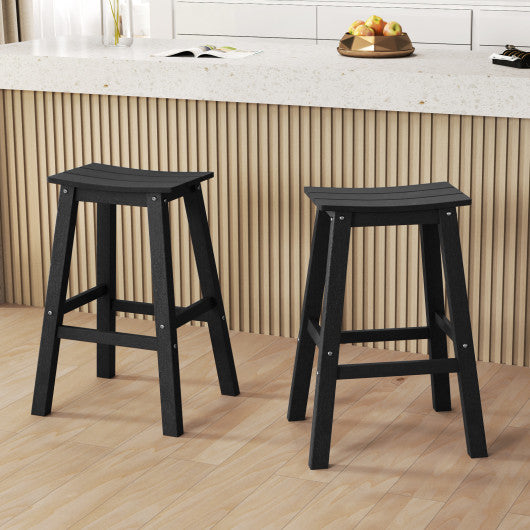 29 Inch HDPE Patio Bar Stool Set of 2 Armless Saddle Stools-Black