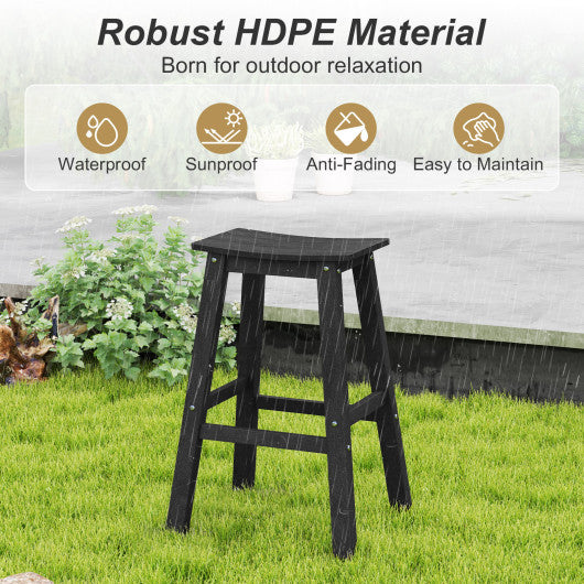 29 Inch HDPE Patio Bar Stool Set of 2 Armless Saddle Stools-Black