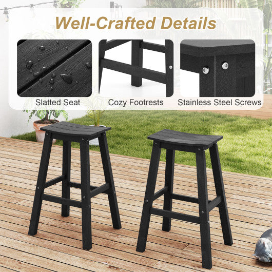 29 Inch HDPE Patio Bar Stool Set of 2 Armless Saddle Stools-Black