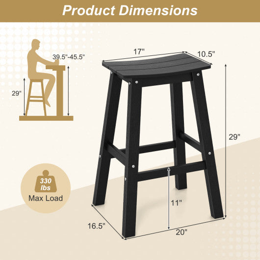 29 Inch HDPE Patio Bar Stool Set of 2 Armless Saddle Stools-Black