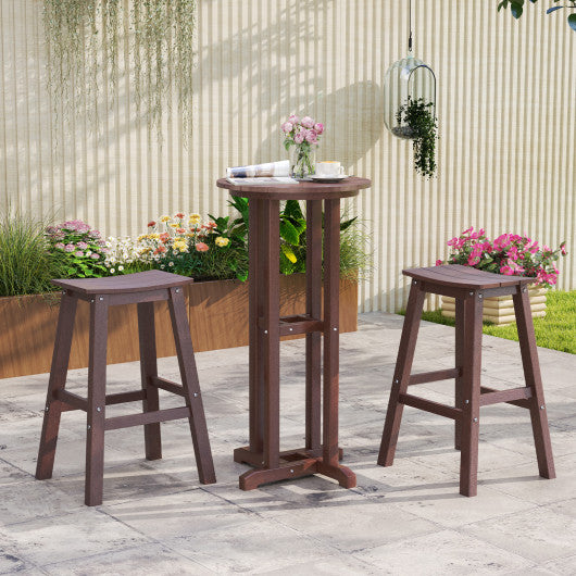 29 Inch HDPE Patio Bar Stool Set of 2 Armless Saddle Stools-Brown