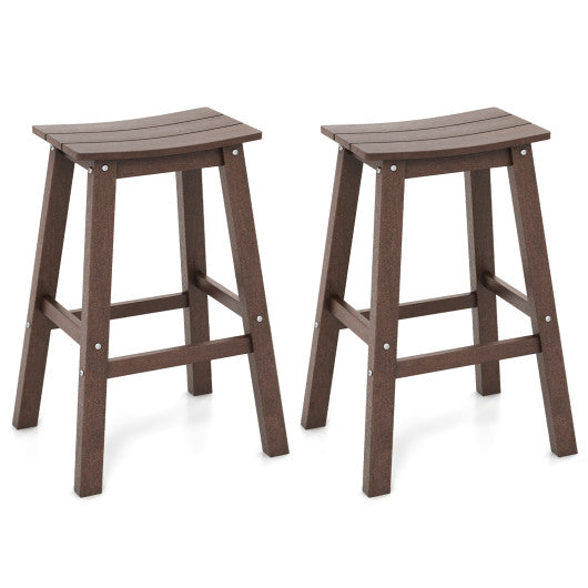 29 Inch HDPE Patio Bar Stool Set of 2 Armless Saddle Stools-Brown