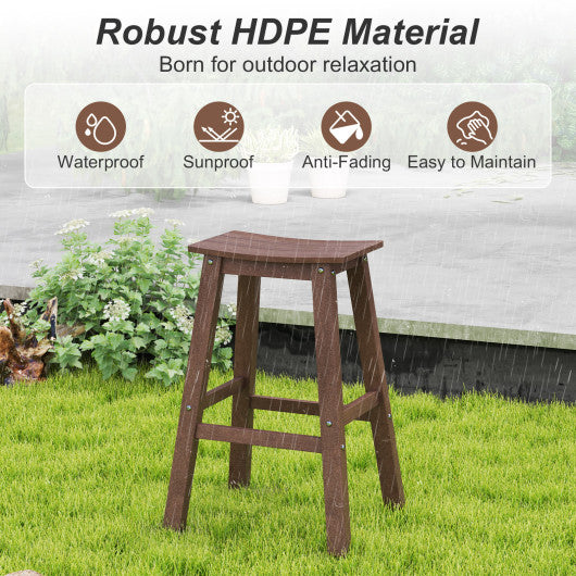 29 Inch HDPE Patio Bar Stool Set of 2 Armless Saddle Stools-Brown