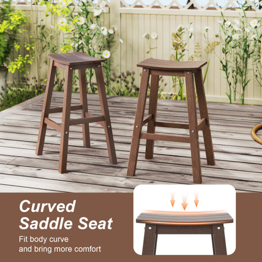 29 Inch HDPE Patio Bar Stool Set of 2 Armless Saddle Stools-Brown