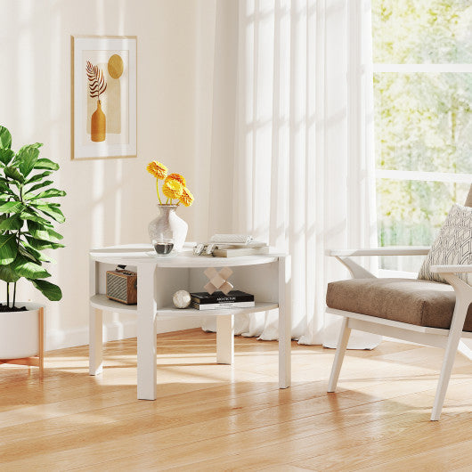 29.5 Inch Round Coffee Table with Storage Shelves for Small Space-White