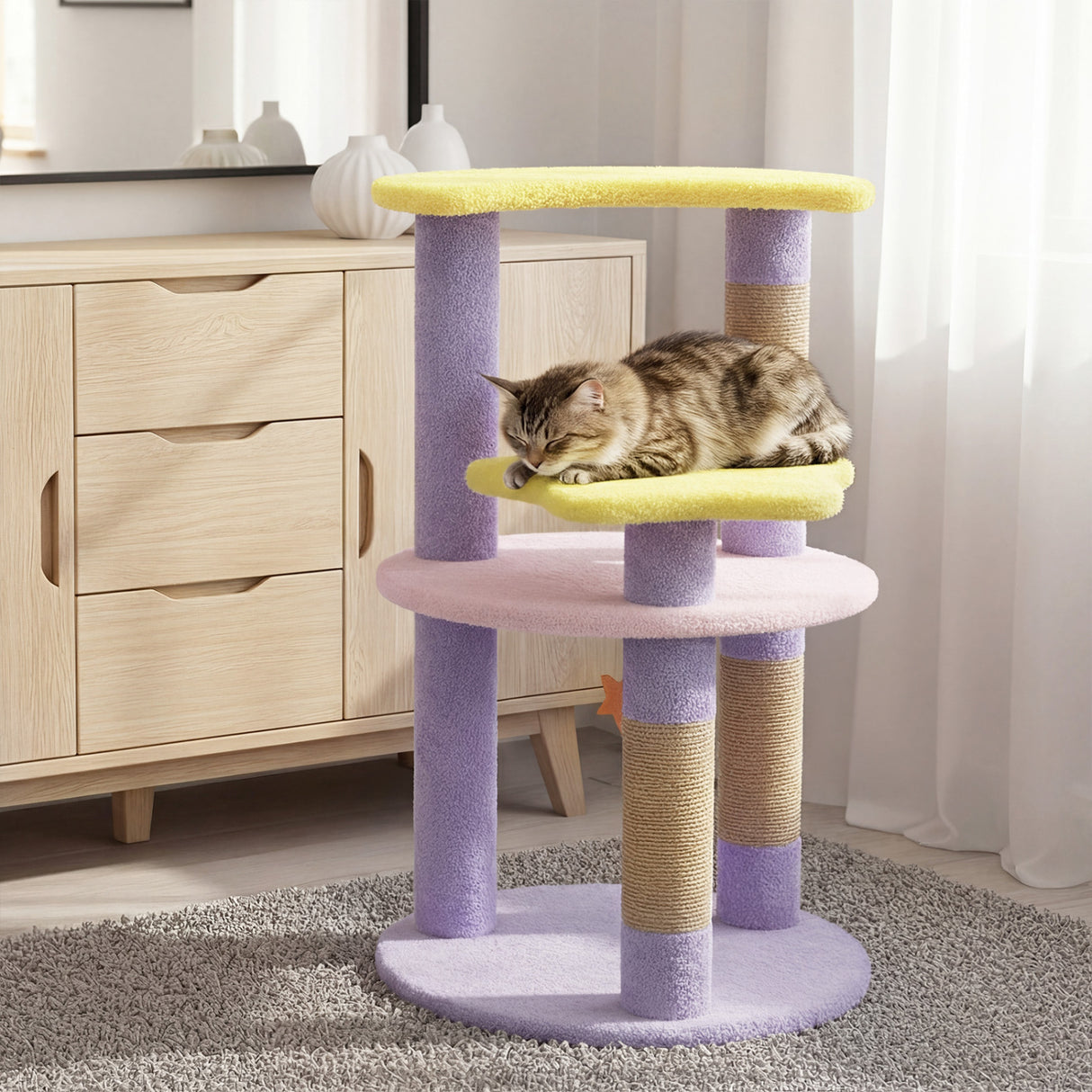 29 Inches Cute Modern Cat Tree with Star and Moon Shaped Platforms-Purple