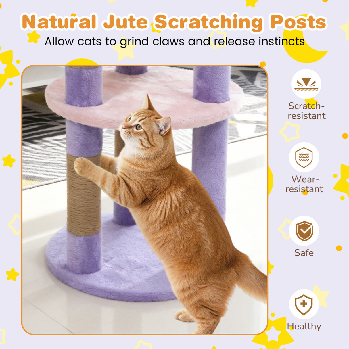 29 Inches Cute Modern Cat Tree with Star and Moon Shaped Platforms-Purple
