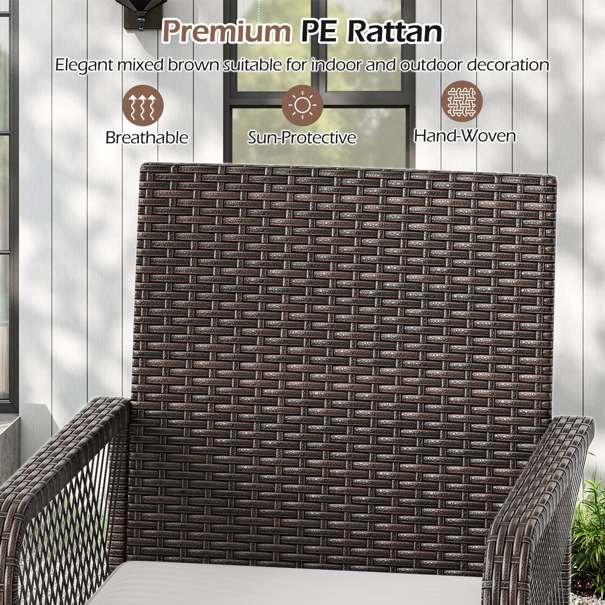 29 Inches Patio 360° Swivel Bar Stool with Cross-Woven Armrests and Seat Cushion-White