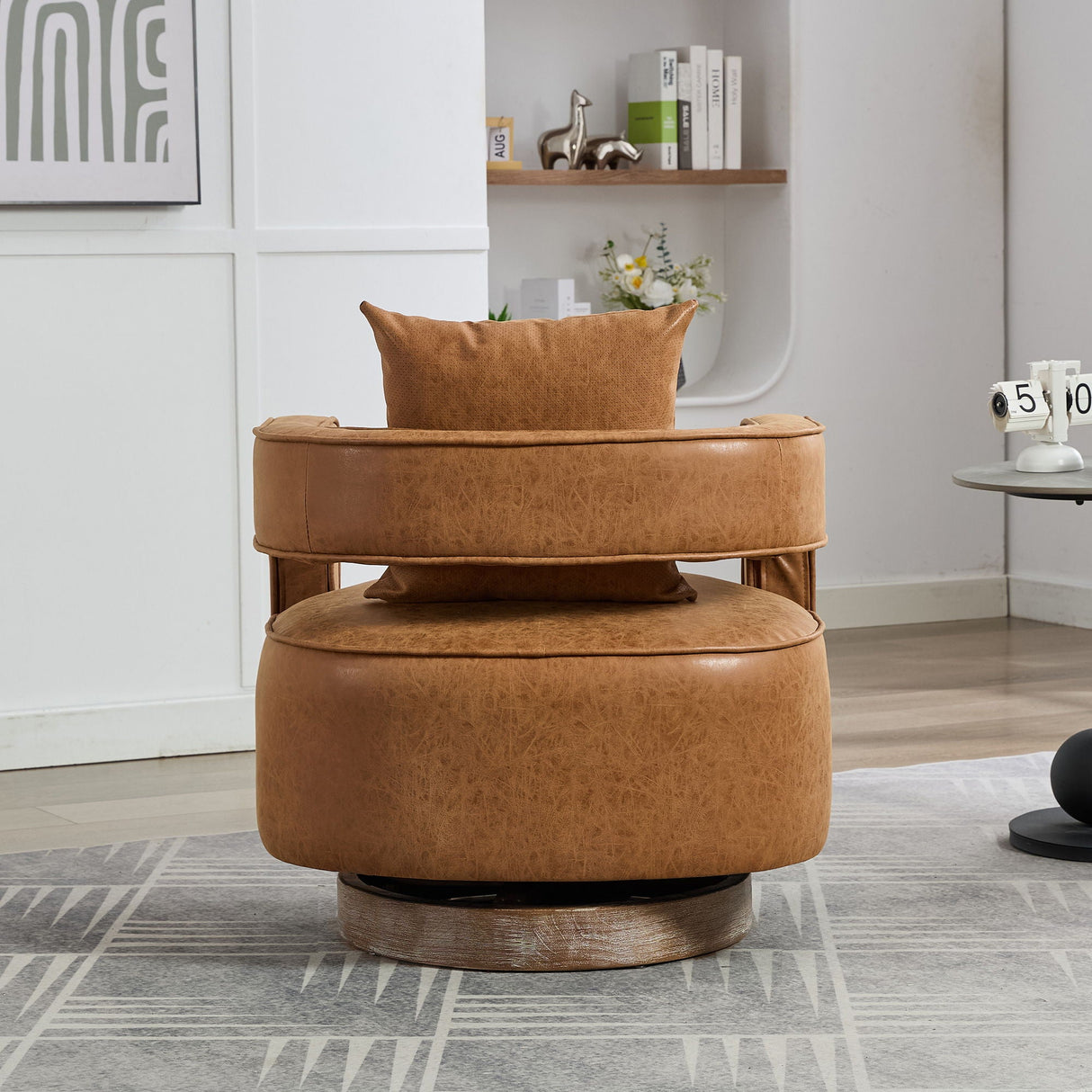 Swivel Accent Open Back Barrel Chair With Weathered Base by Couch.com