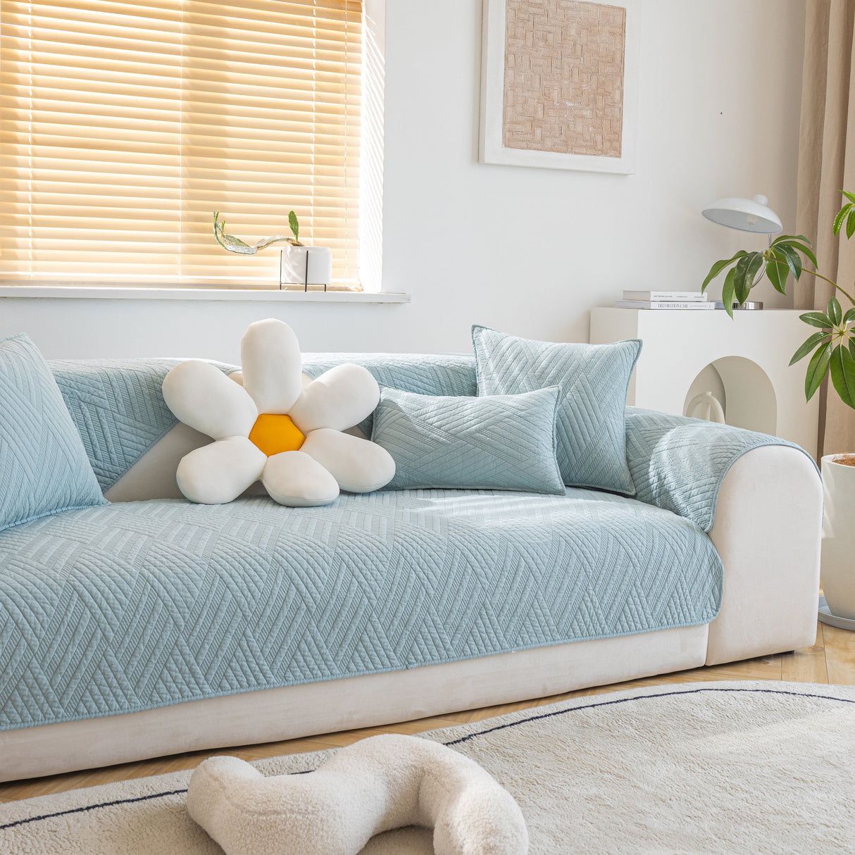 Quilted Geometric Cotton Sofa Cover, Non-Slip & Thick Padded Furniture Covers