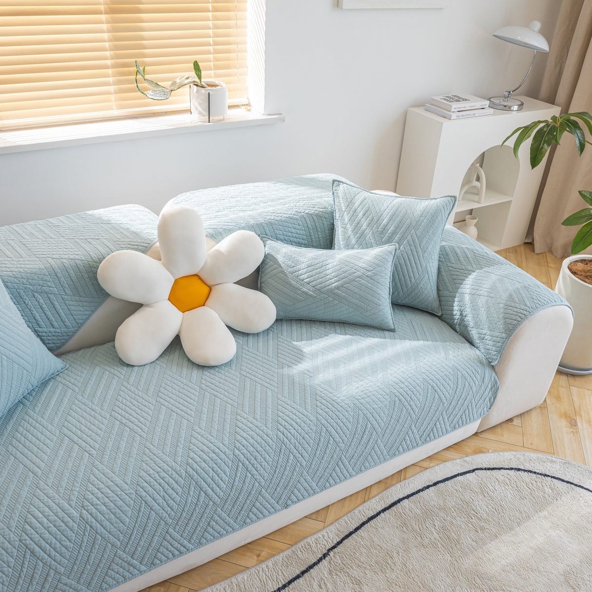 Quilted Geometric Cotton Sofa Cover, Non-Slip & Thick Padded Furniture Covers