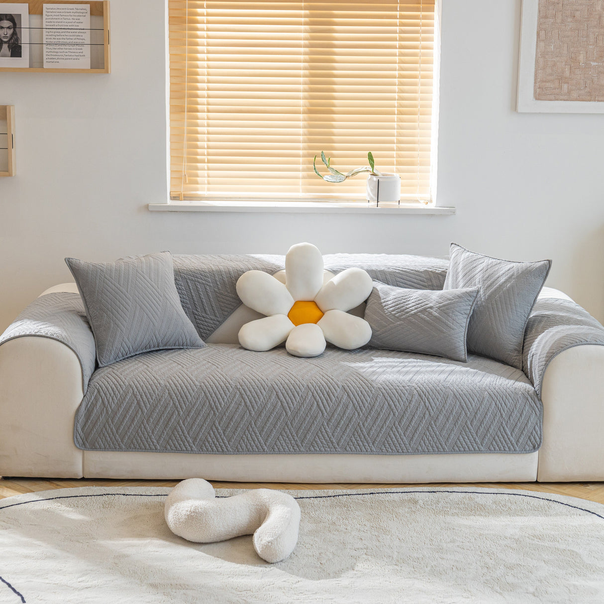 Quilted Geometric Cotton Sofa Cover, Non-Slip & Thick Padded Furniture Covers