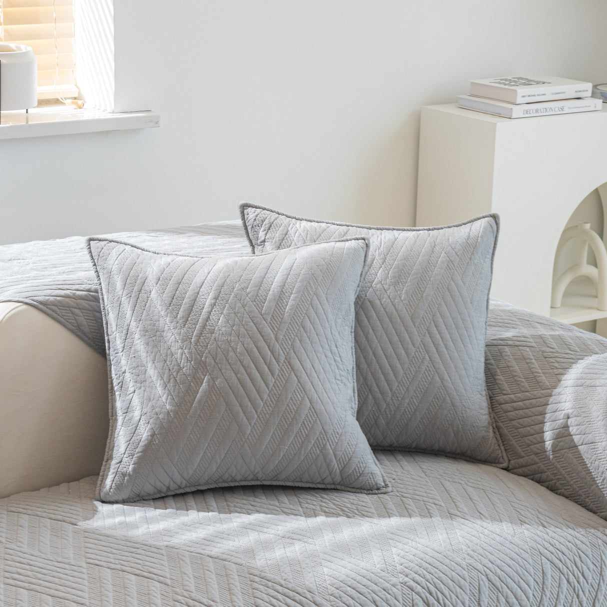 Quilted Geometric Cotton Sofa Cover, Non-Slip & Thick Padded Furniture Covers