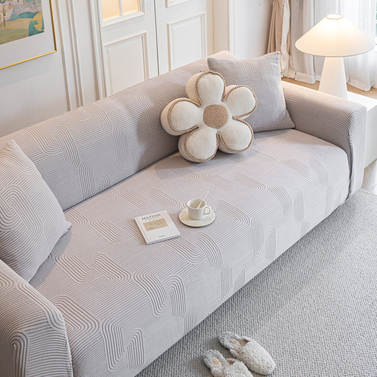 Modern Slipcovers Geometric Textured Stretchable Sofa Cover for Couch with Chaise