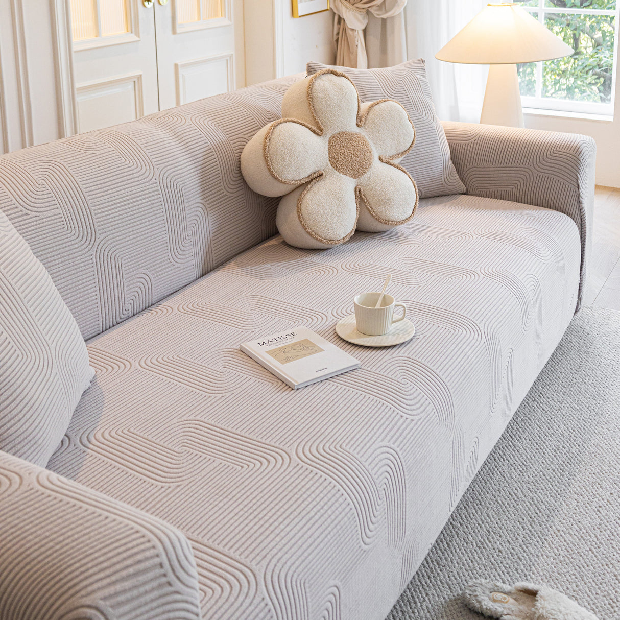 Modern Slipcovers Geometric Textured Stretchable Sofa Cover for Couch with Chaise