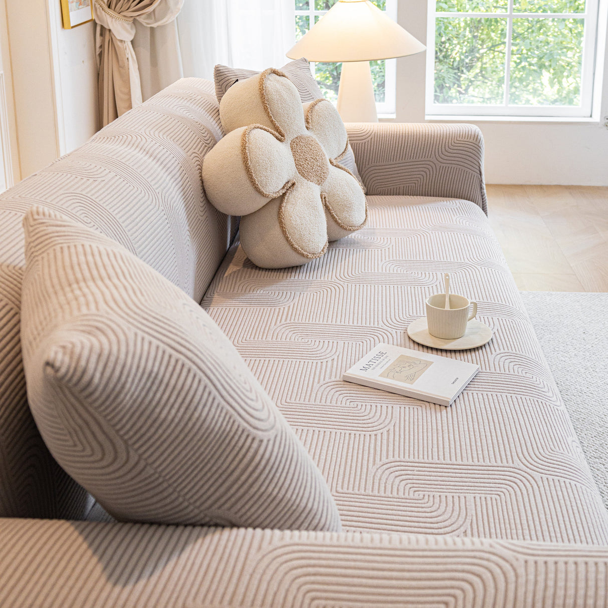 Modern Slipcovers Geometric Textured Stretchable Sofa Cover for Couch with Chaise