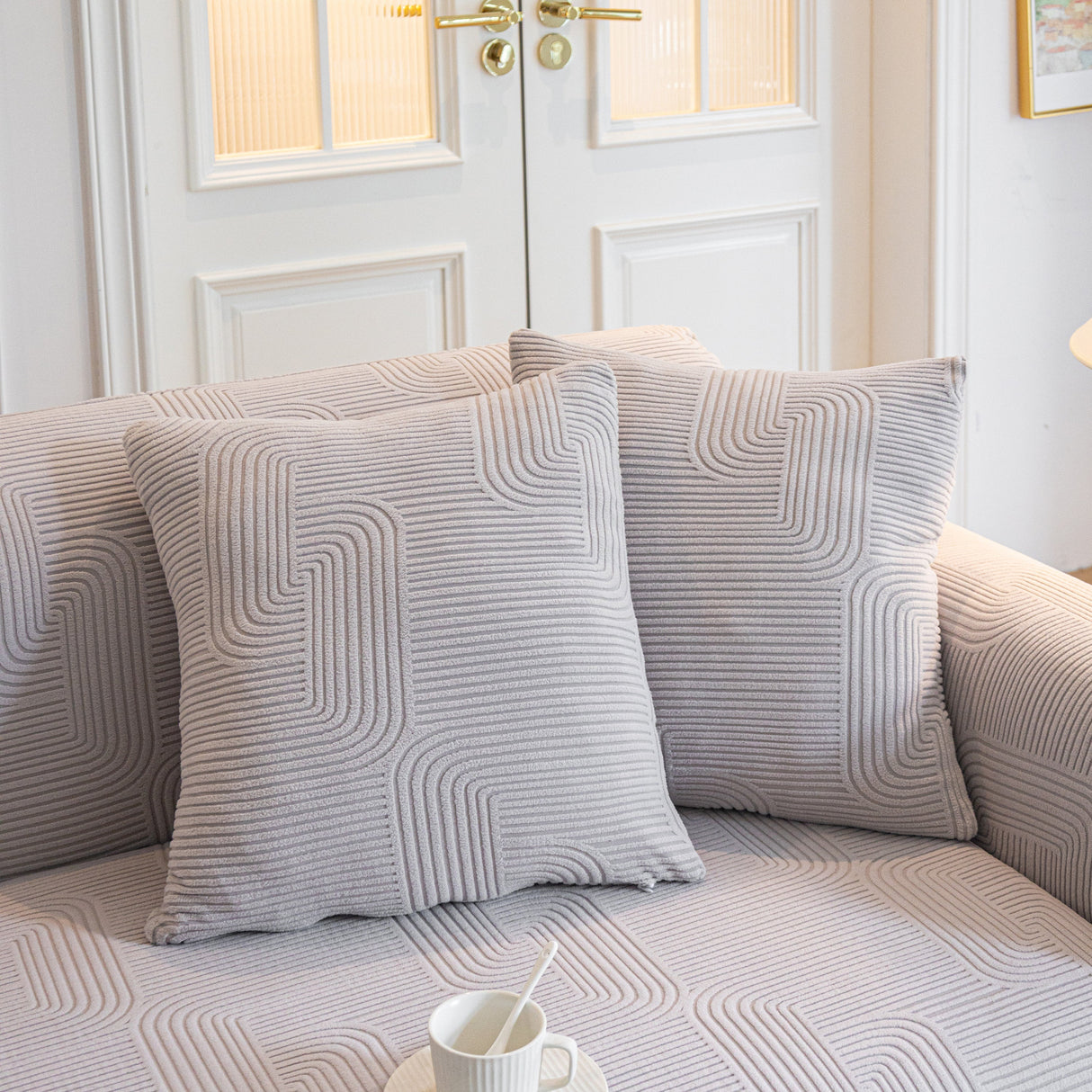 Modern Slipcovers Geometric Textured Stretchable Sofa Cover for Couch with Chaise