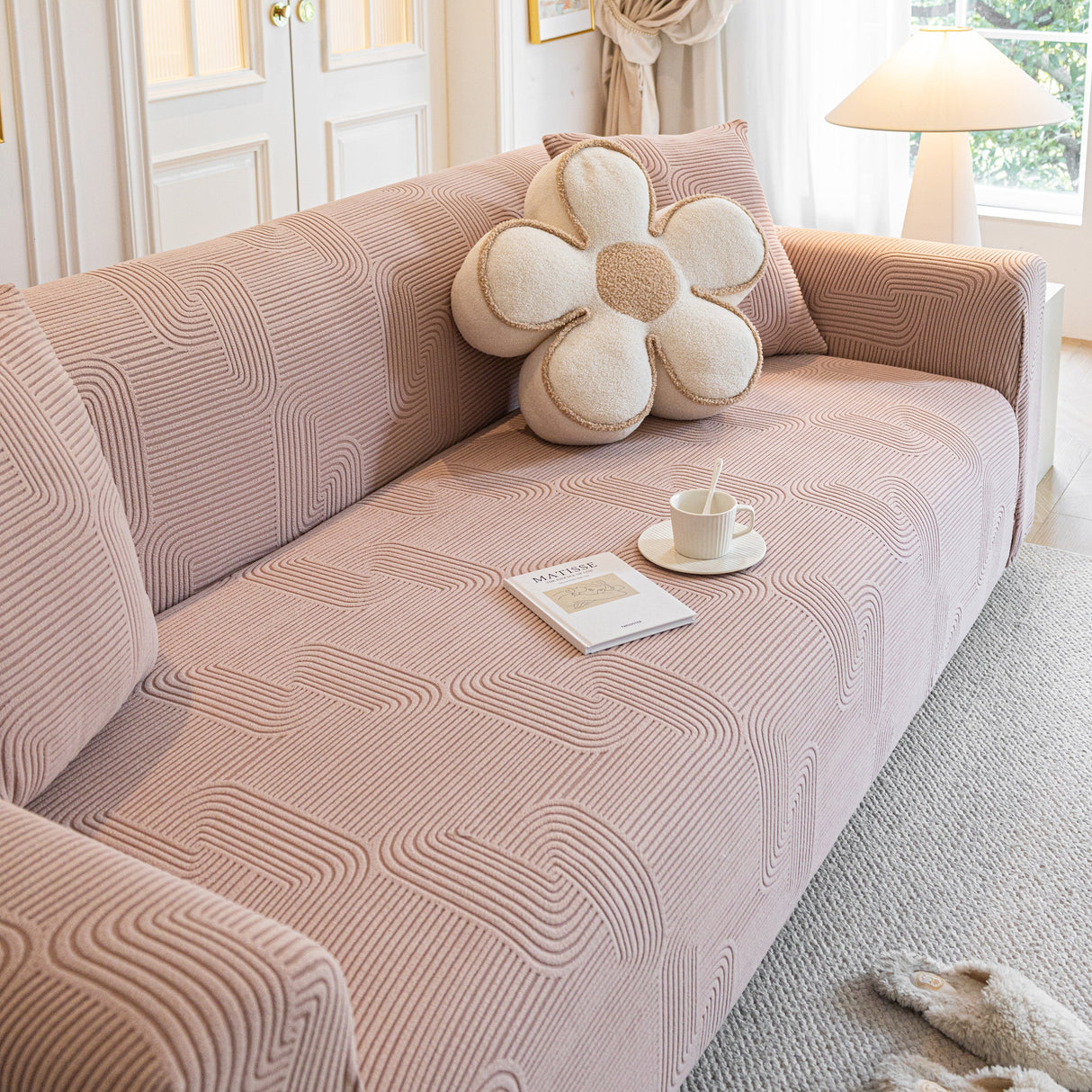 Modern Slipcovers Geometric Textured Stretchable Sofa Cover for Couch with Chaise