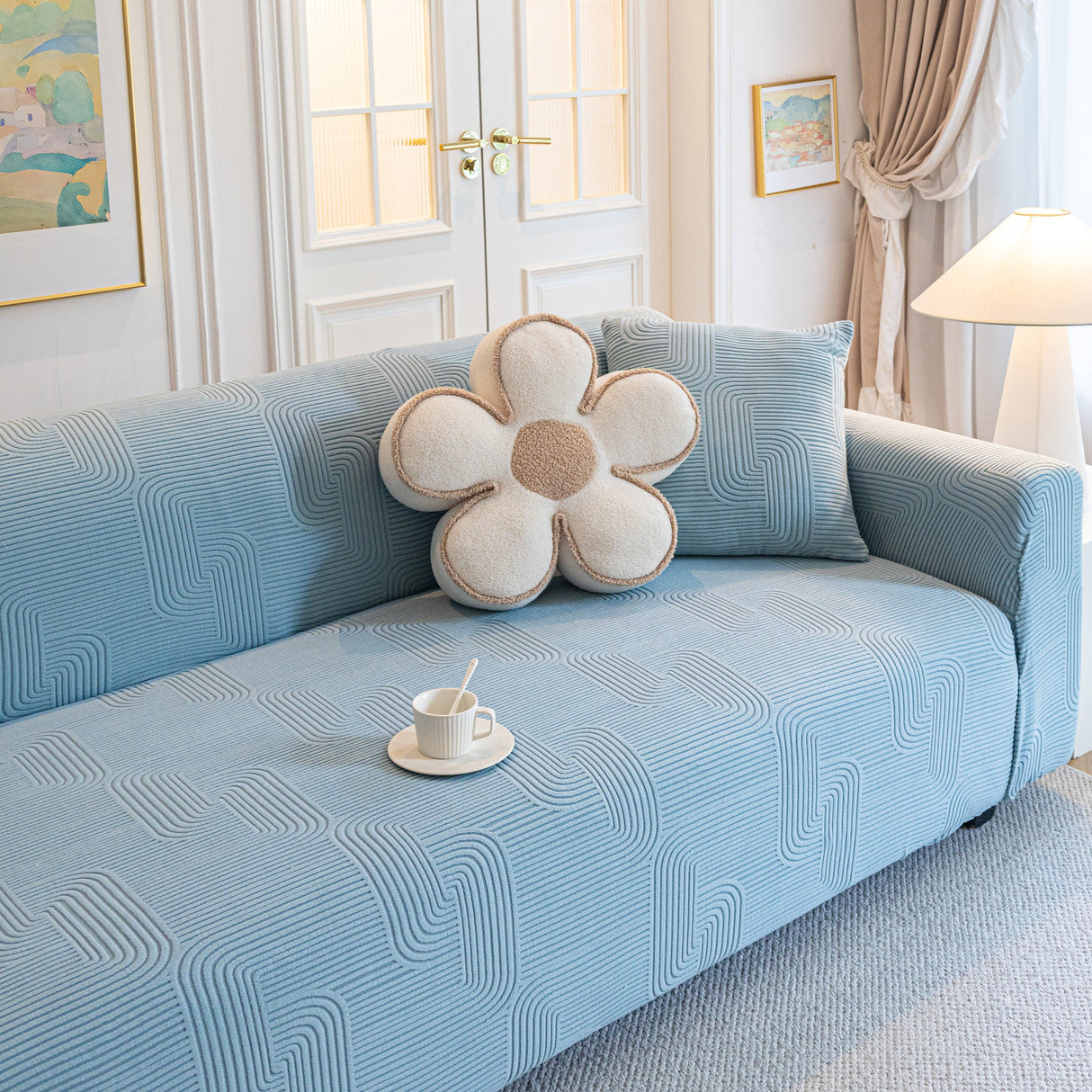 Modern Slipcovers Geometric Textured Stretchable Sofa Cover for Couch with Chaise