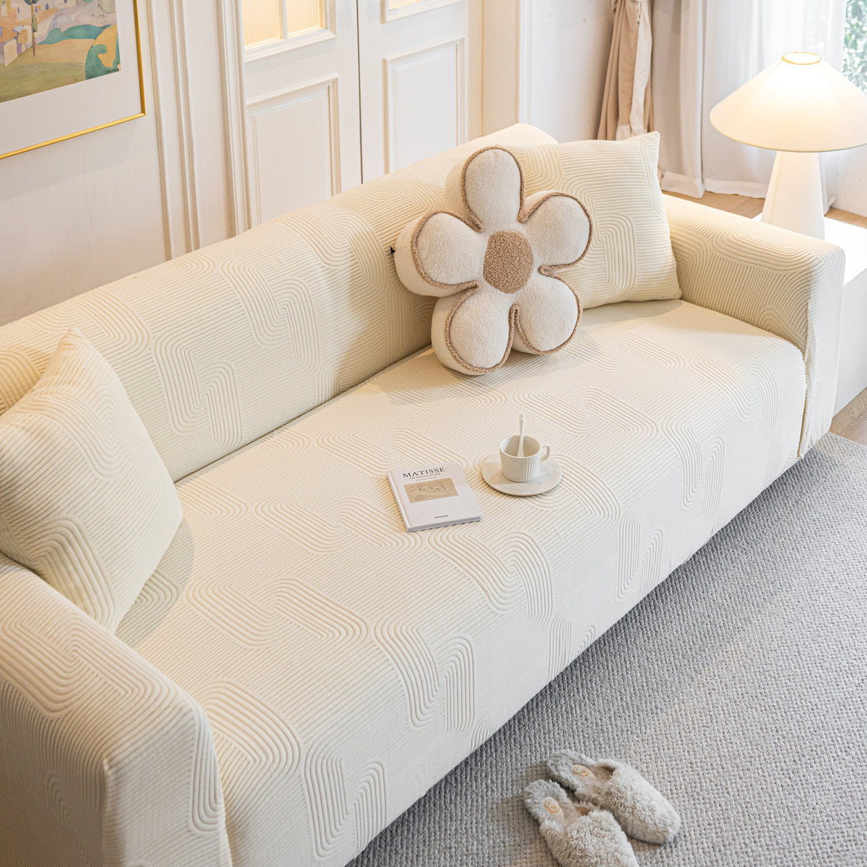 Modern Slipcovers Geometric Textured Stretchable Sofa Cover for Couch with Chaise