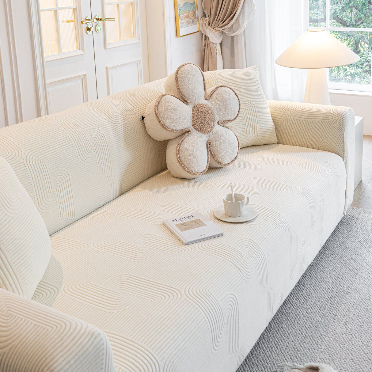 Modern Slipcovers Geometric Textured Stretchable Sofa Cover for Couch with Chaise