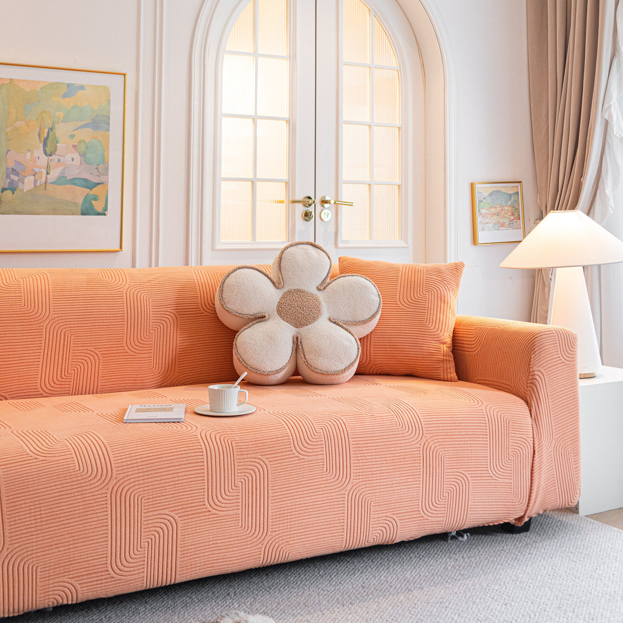 Modern Slipcovers Geometric Textured Stretchable Sofa Cover for Couch with Chaise