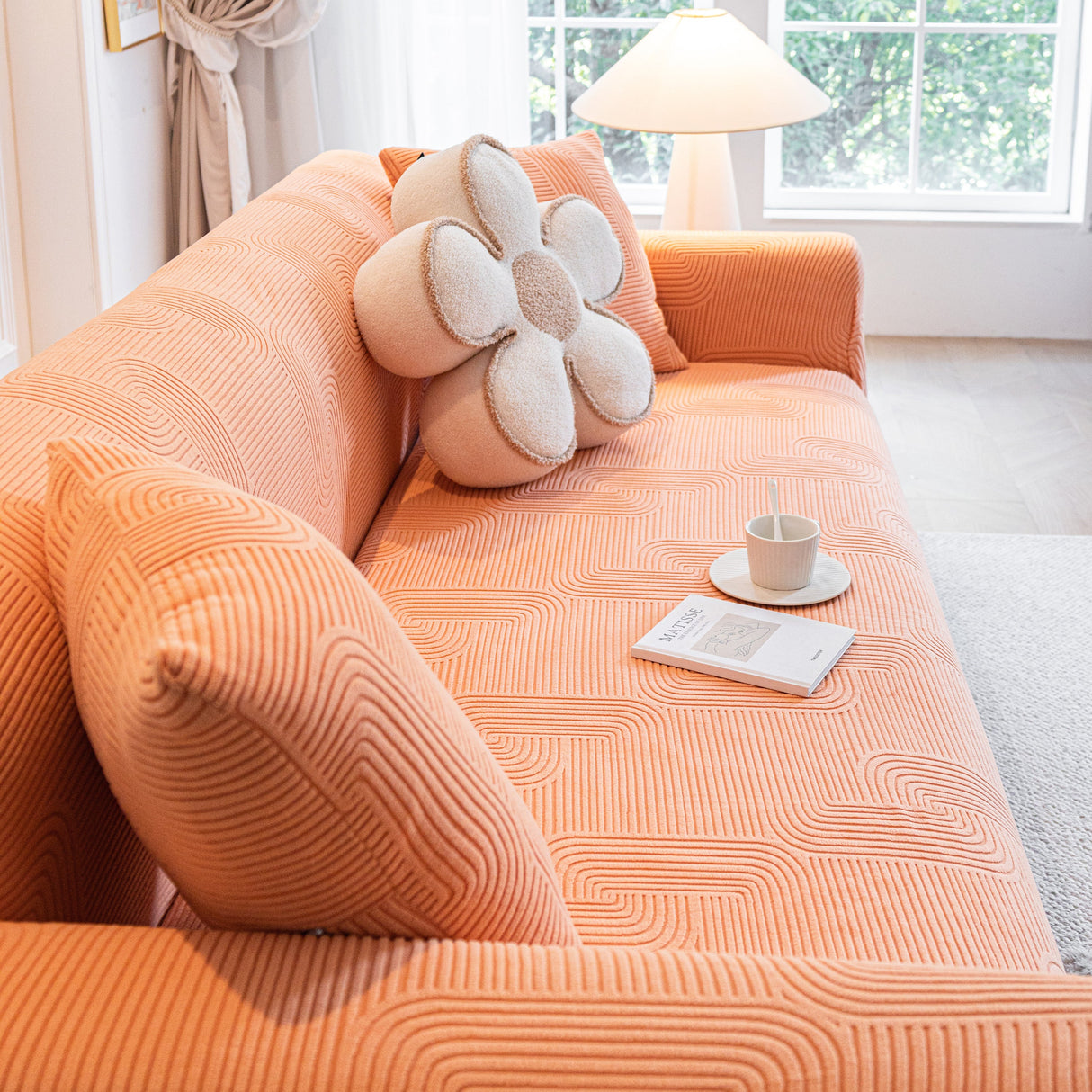 Modern Slipcovers Geometric Textured Stretchable Sofa Cover for Couch with Chaise