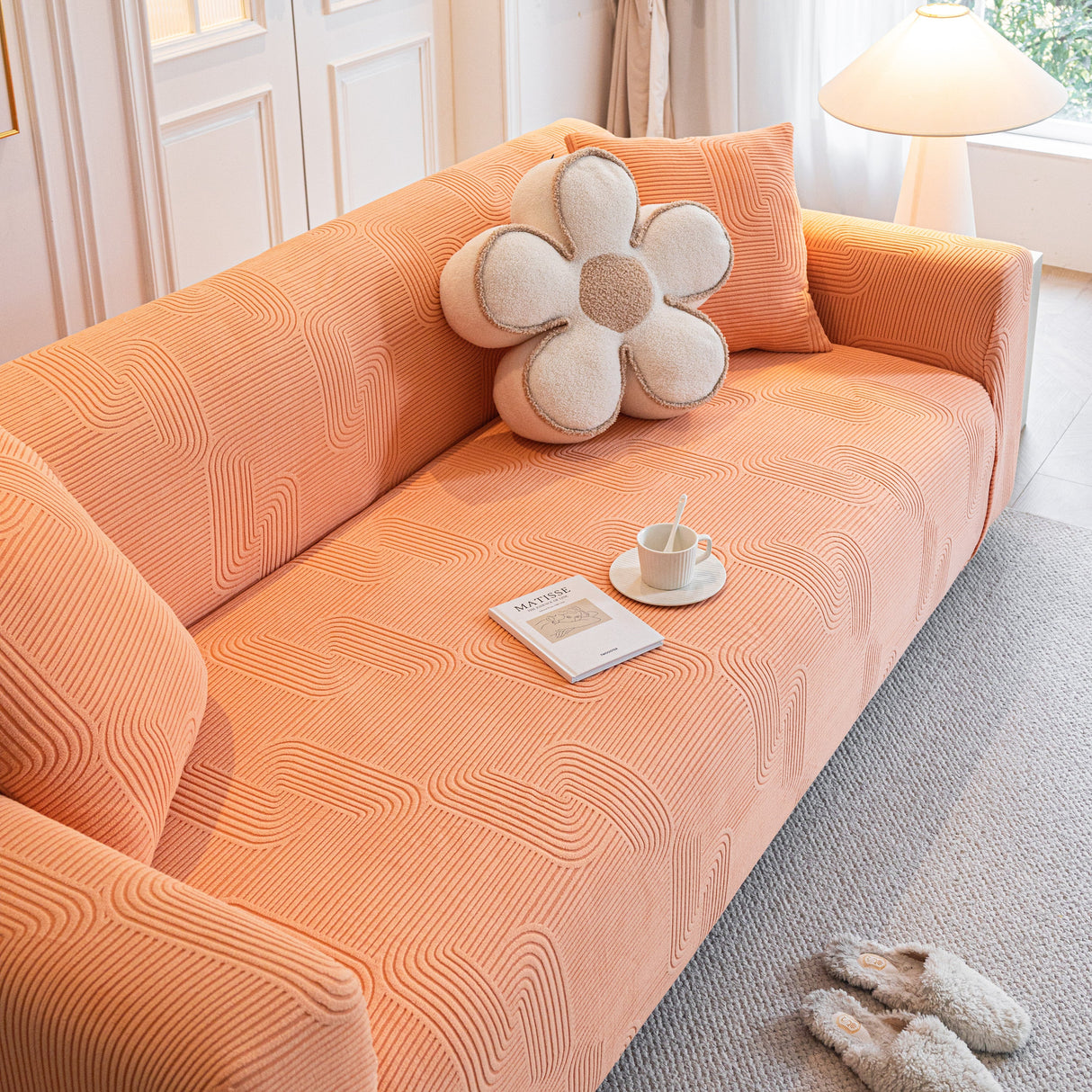 Modern Slipcovers Geometric Textured Stretchable Sofa Cover for Couch with Chaise